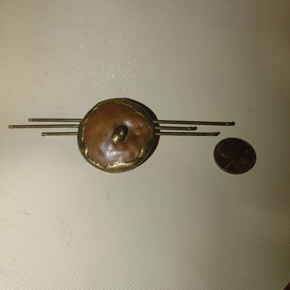 Vintage Copper Brass Brooch Steampunk Abstract Circular Design Artist Abstract - Picture 3 of 11